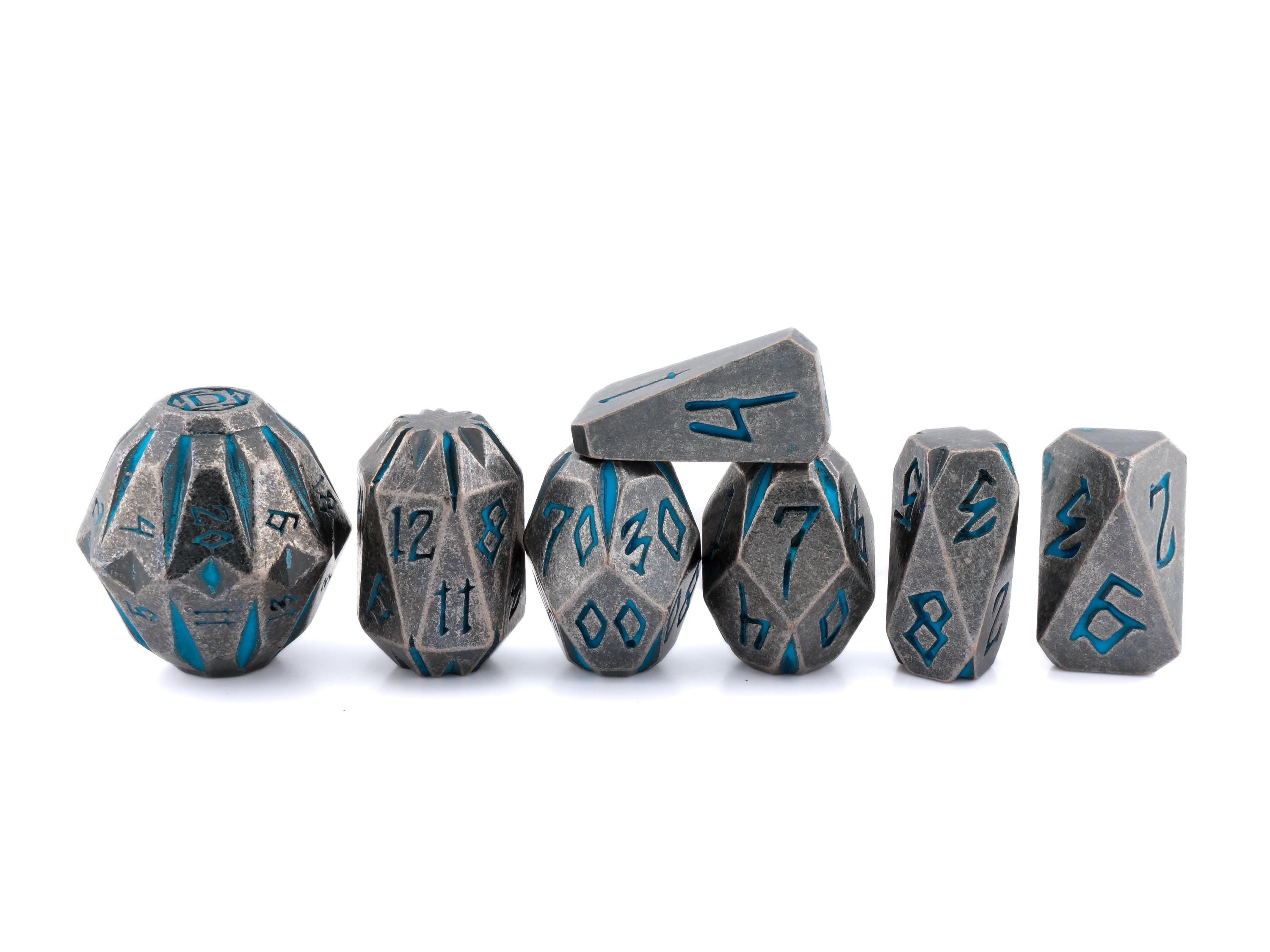 Stonehenge Solid Metal DnD Dice Set: 7 Piece Ancient Ruins Themed RPG Dice