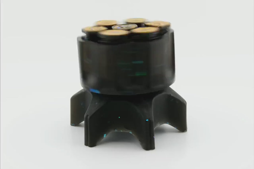 Spinning Revolver Resin Dice Set | Spinning Chamber | Bullet DnD Dice | Mechanical Gun | Dungeons & Dragons | Tabletop RPG | Fidget Gift