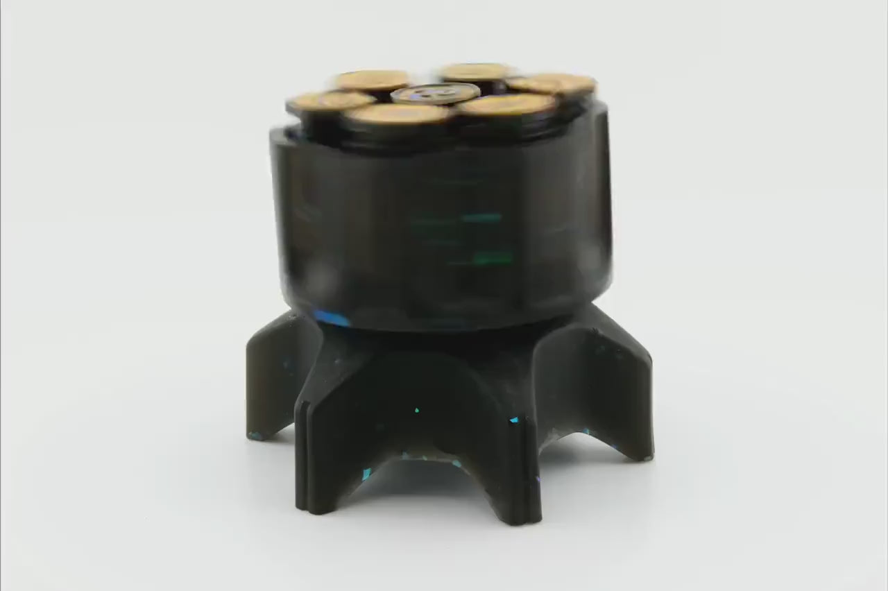 Spinning Revolver Resin Dice Set | Spinning Chamber | Bullet DnD Dice | Mechanical Gun | Dungeons & Dragons | Tabletop RPG | Fidget Gift